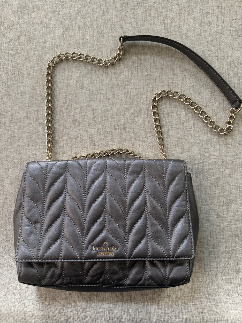 Kate Spade Emelyn Briar Lane Quilted Gunmetal Shoulder Bag‎
